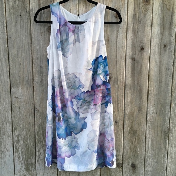H&M Watercolor Floral Print Sleeveless Midi Shift Dress Size 6 - Picture 2 of 6
